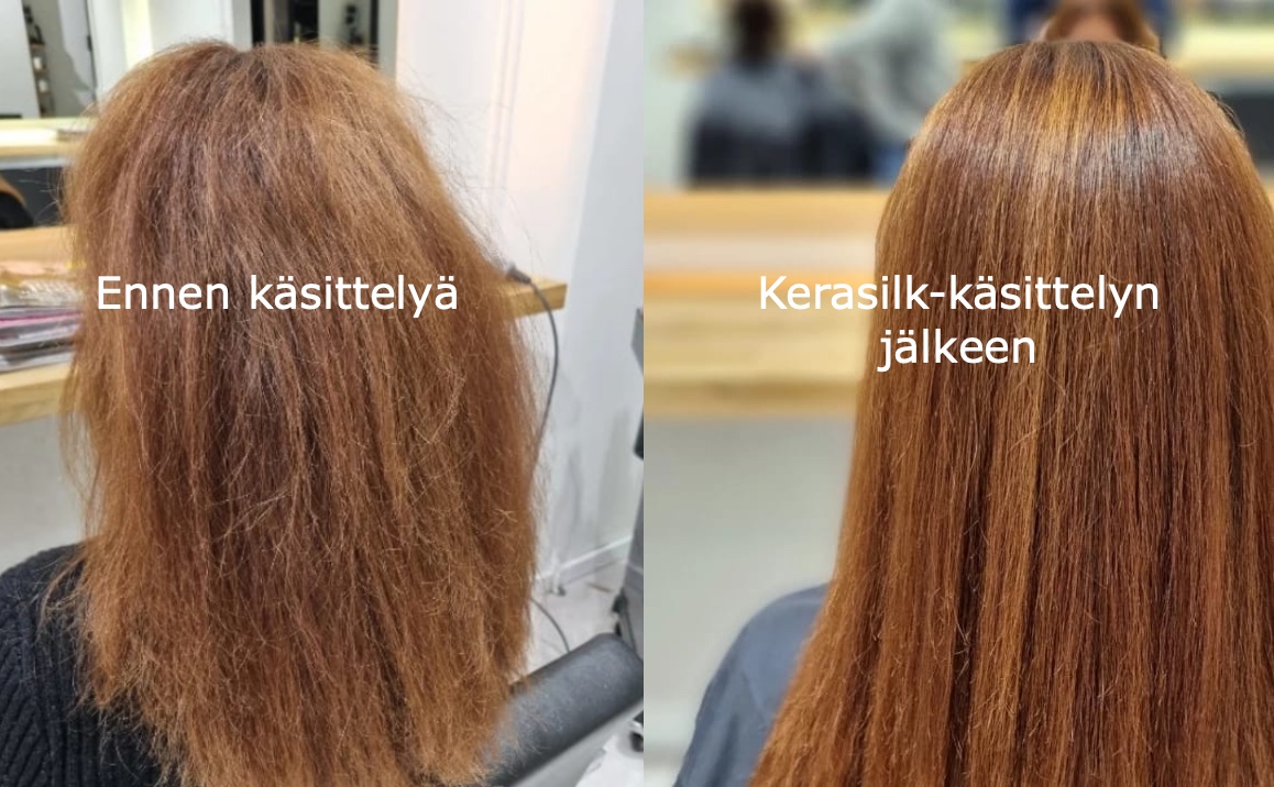 Kerasilk-kreatiinikäsittely vähentää pörröisyyttä ja parantaa hiuksen muotoiltavuutta - se rakentaa hiusta sisältäpäin.